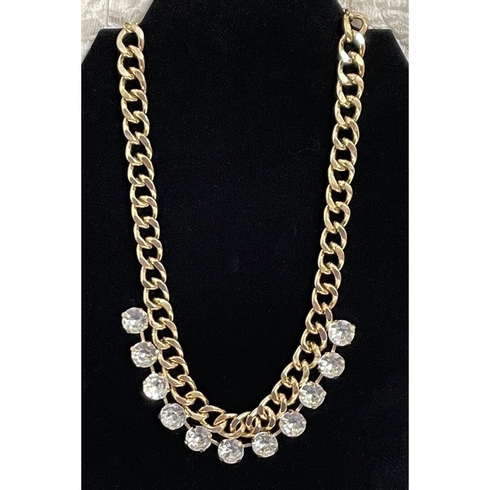 Crystal Curb Chain Statement Necklace Gold Tone